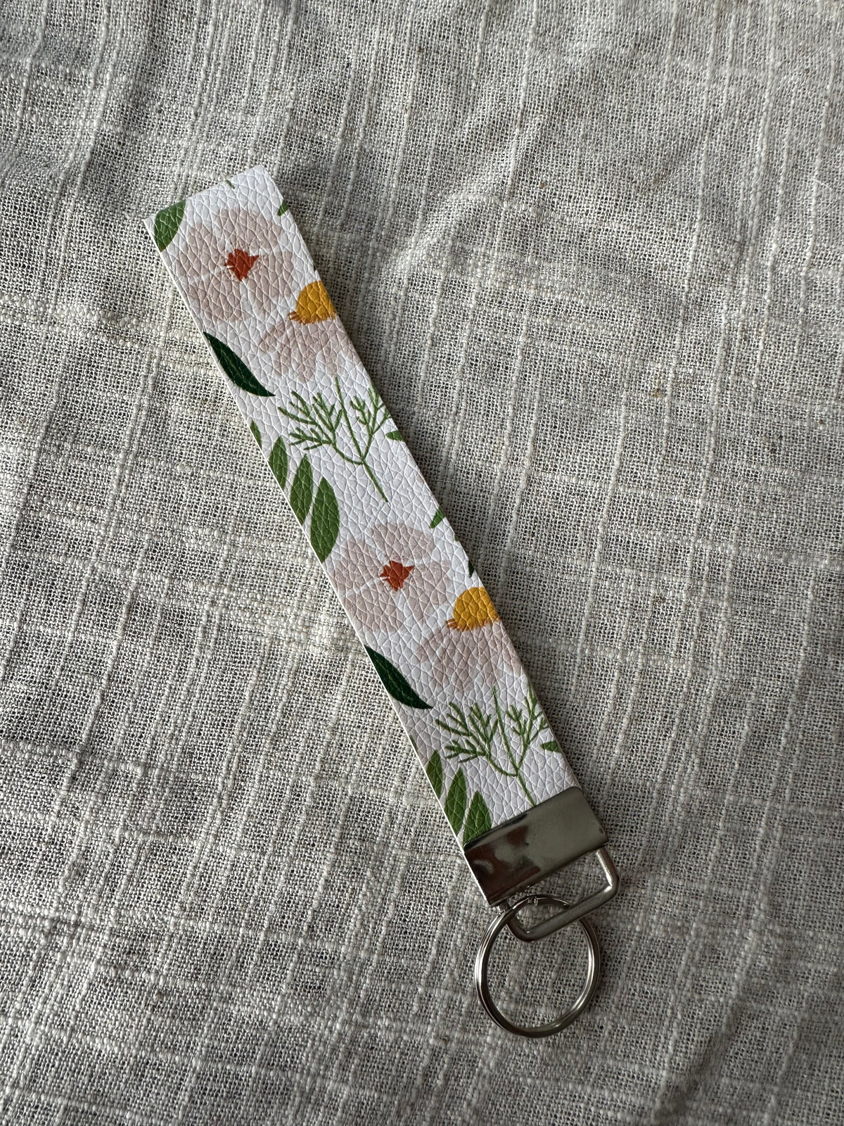 Floral Faux Leather Key Fob Wristlet | Handmade Key Strap & Keychain