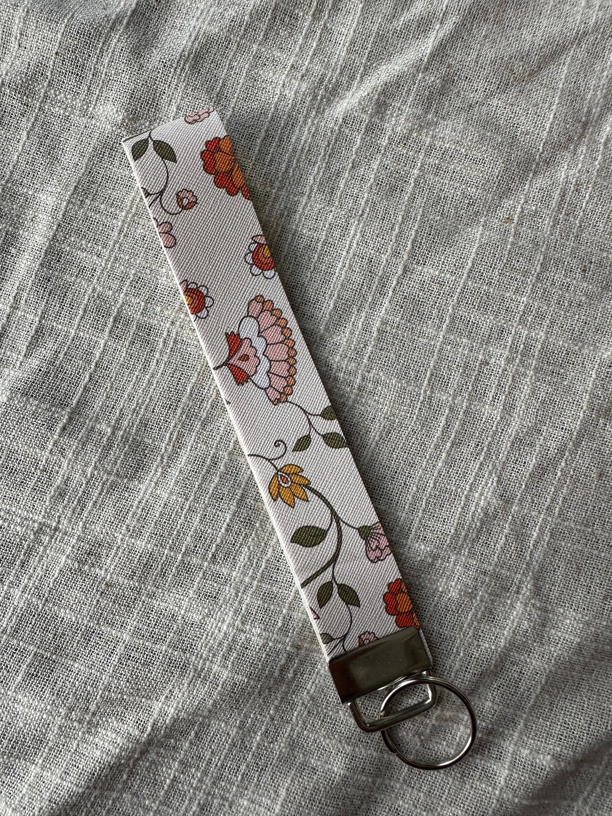 Floral Faux Leather Key Fob Wristlet | Handmade Key Strap & Keychain