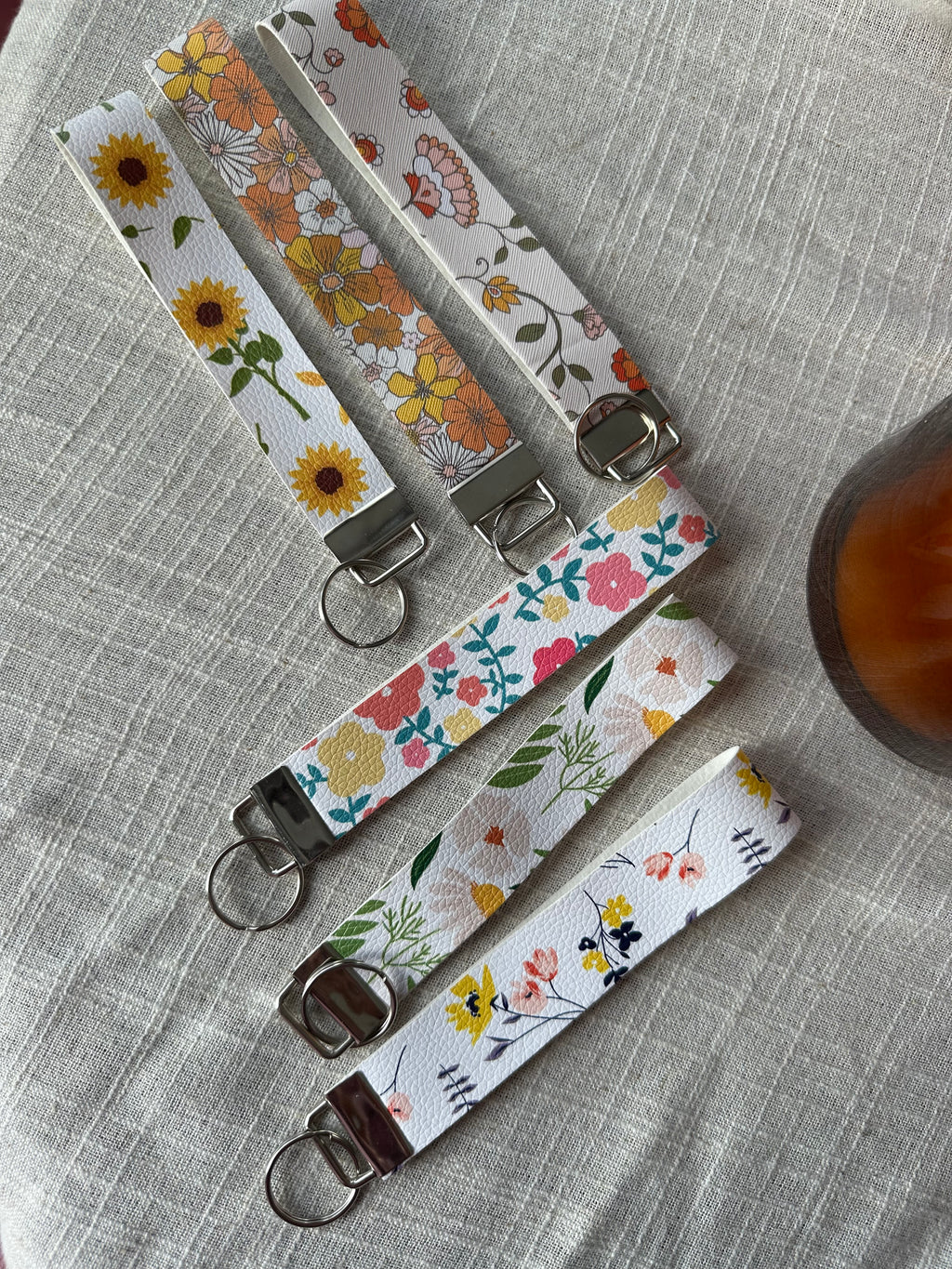 Floral Faux Leather Key Fob Wristlet | Handmade Key Strap & Keychain