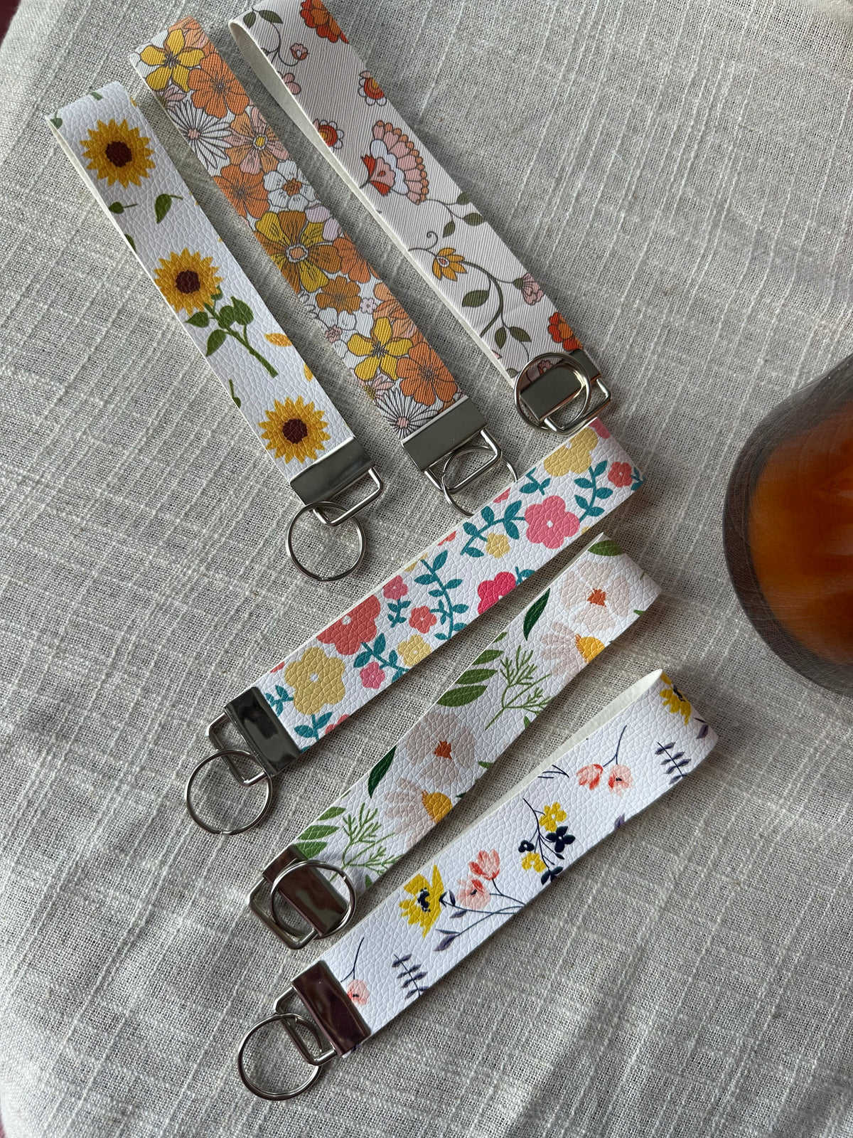 Floral Faux Leather Key Fob Wristlet | Handmade Key Strap & Keychain