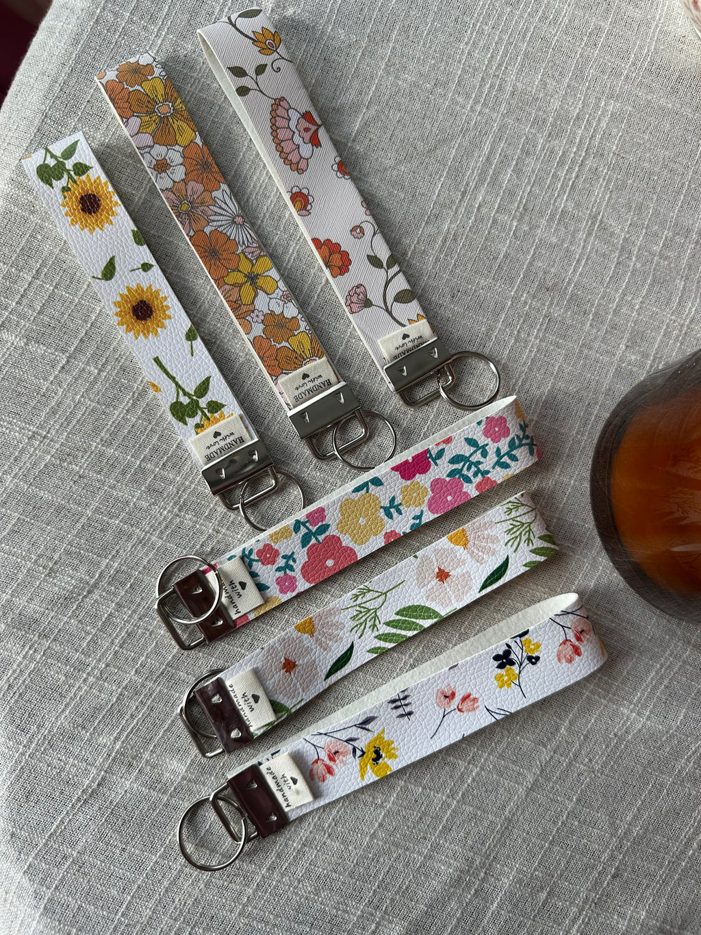 Floral Faux Leather Key Fob Wristlet | Handmade Key Strap & Keychain