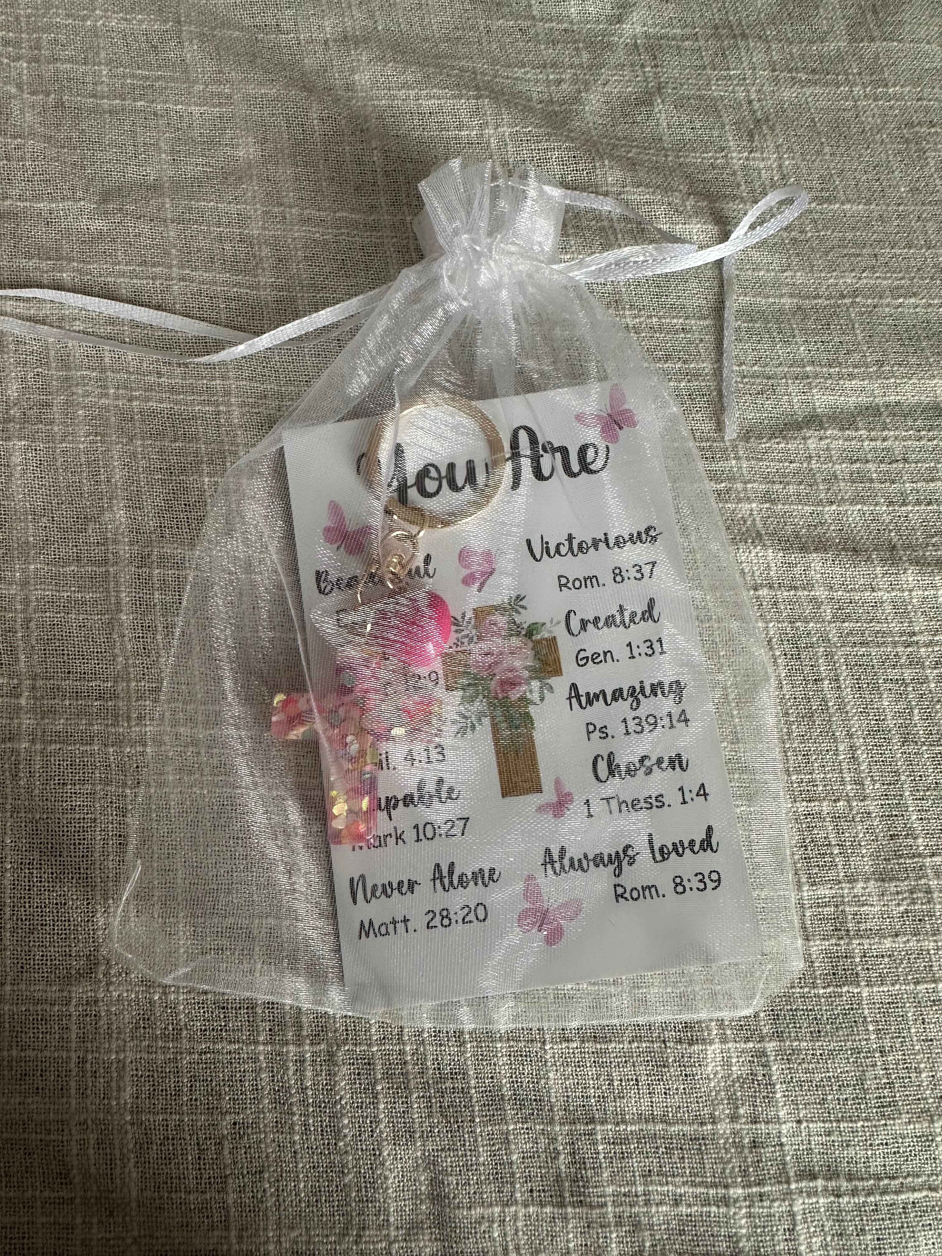 Inspirational Resin Cross Keychain Set with Scripture Card & Organza Gift Bag | Christian Faith Charm