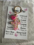 Inspirational Resin Cross Keychain Set with Scripture Card & Organza Gift Bag | Christian Faith Charm