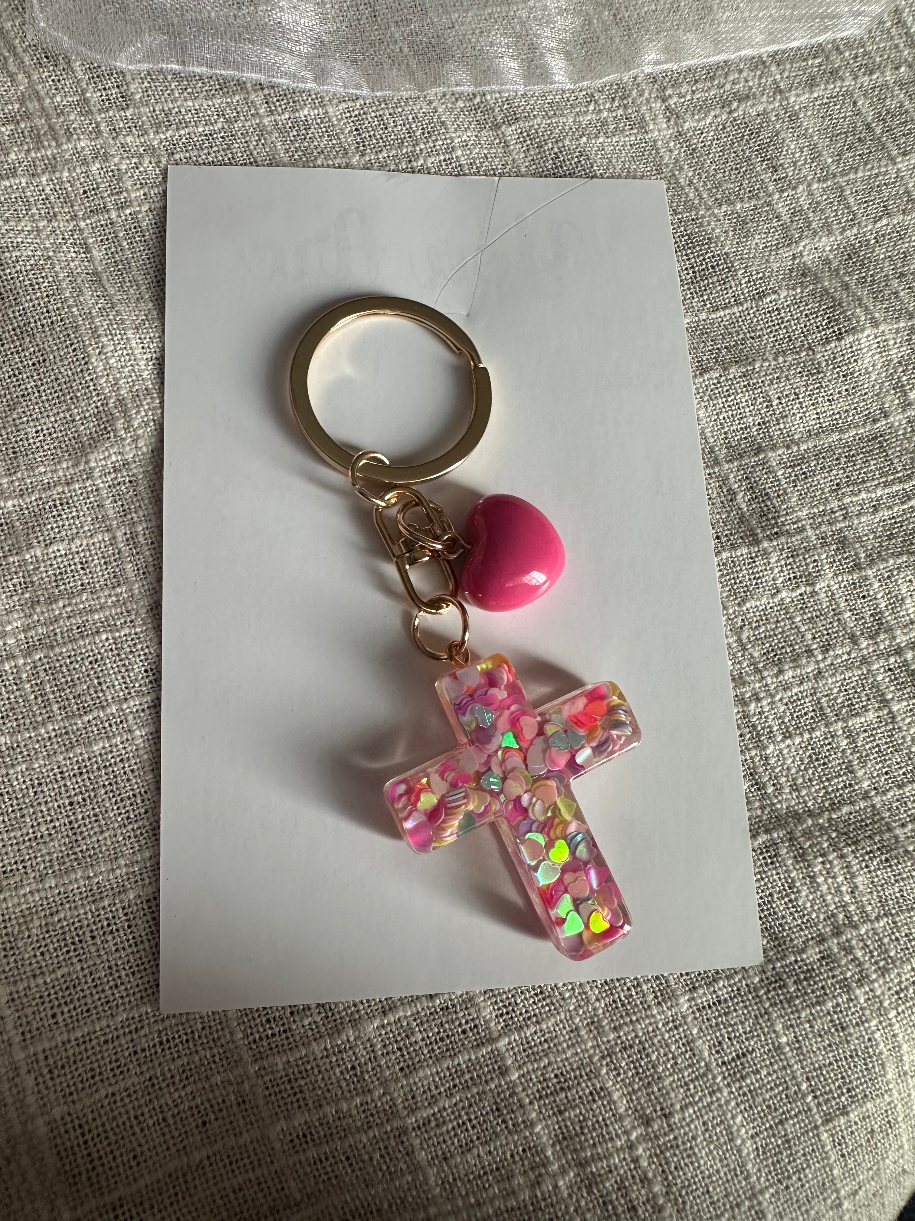 Inspirational Resin Cross Keychain Set with Scripture Card & Organza Gift Bag | Christian Faith Charm