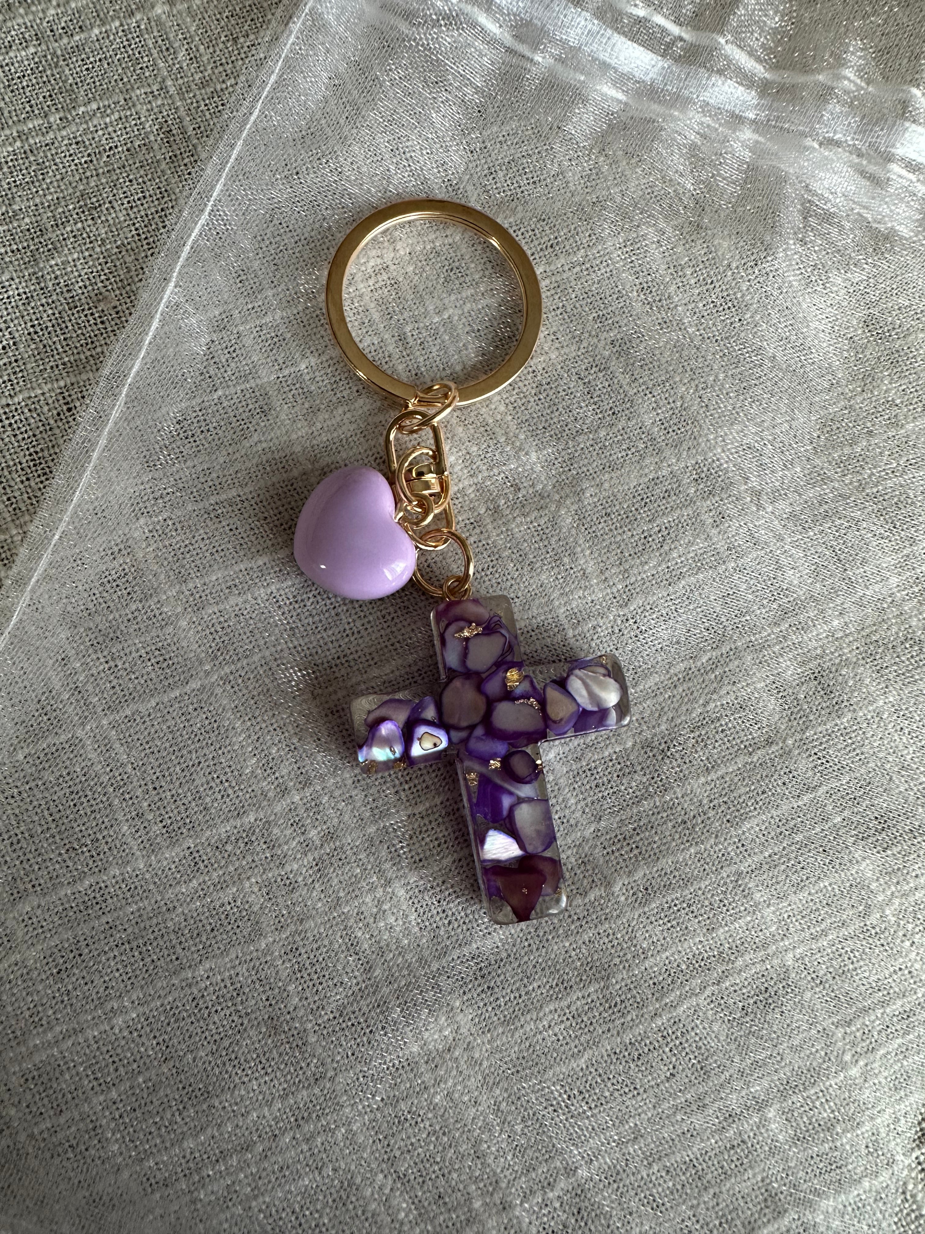 Inspirational Resin Cross Keychain Set with Scripture Card & Organza Gift Bag | Christian Faith Charm