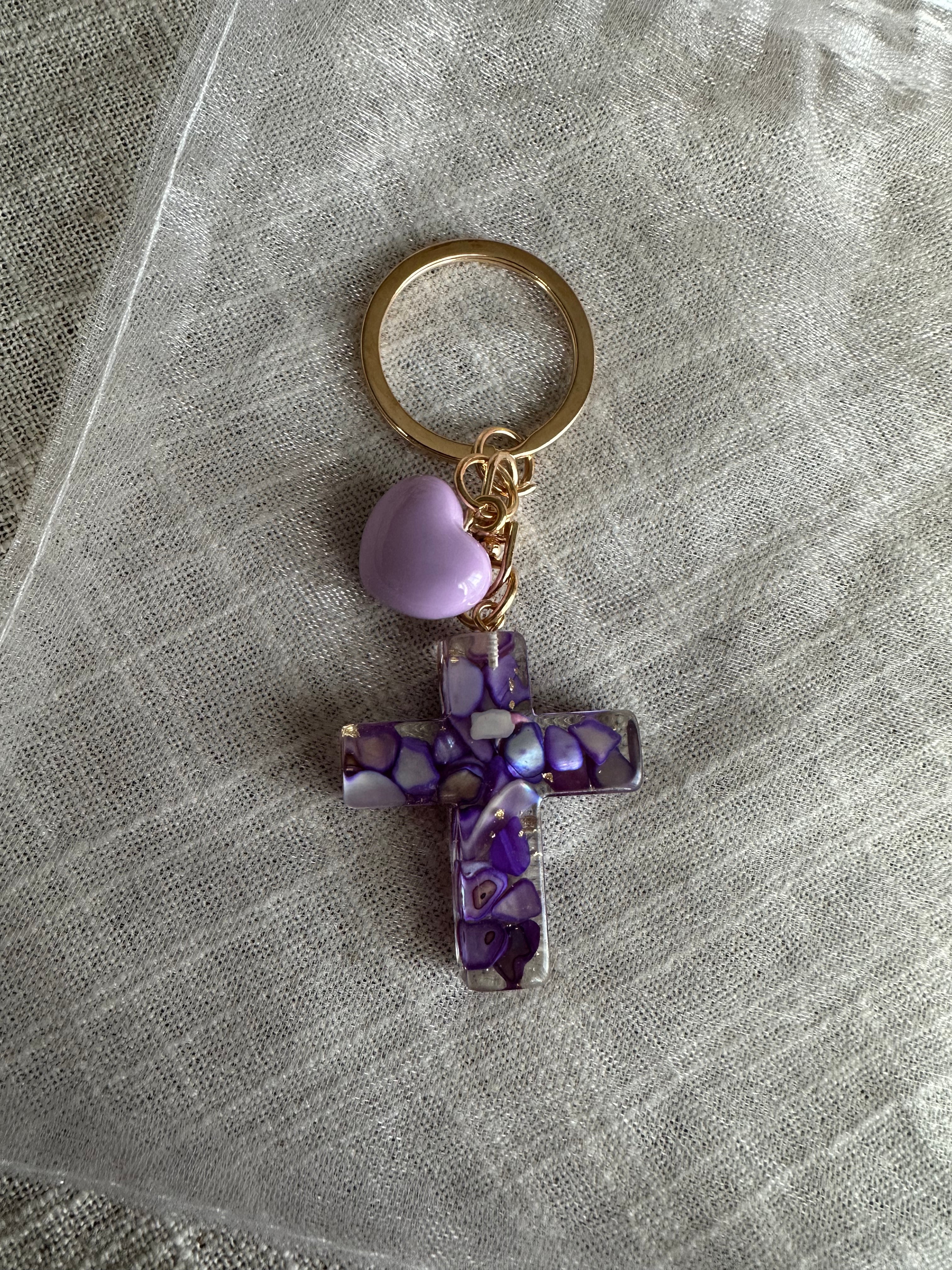 Inspirational Resin Cross Keychain Set with Scripture Card & Organza Gift Bag | Christian Faith Charm