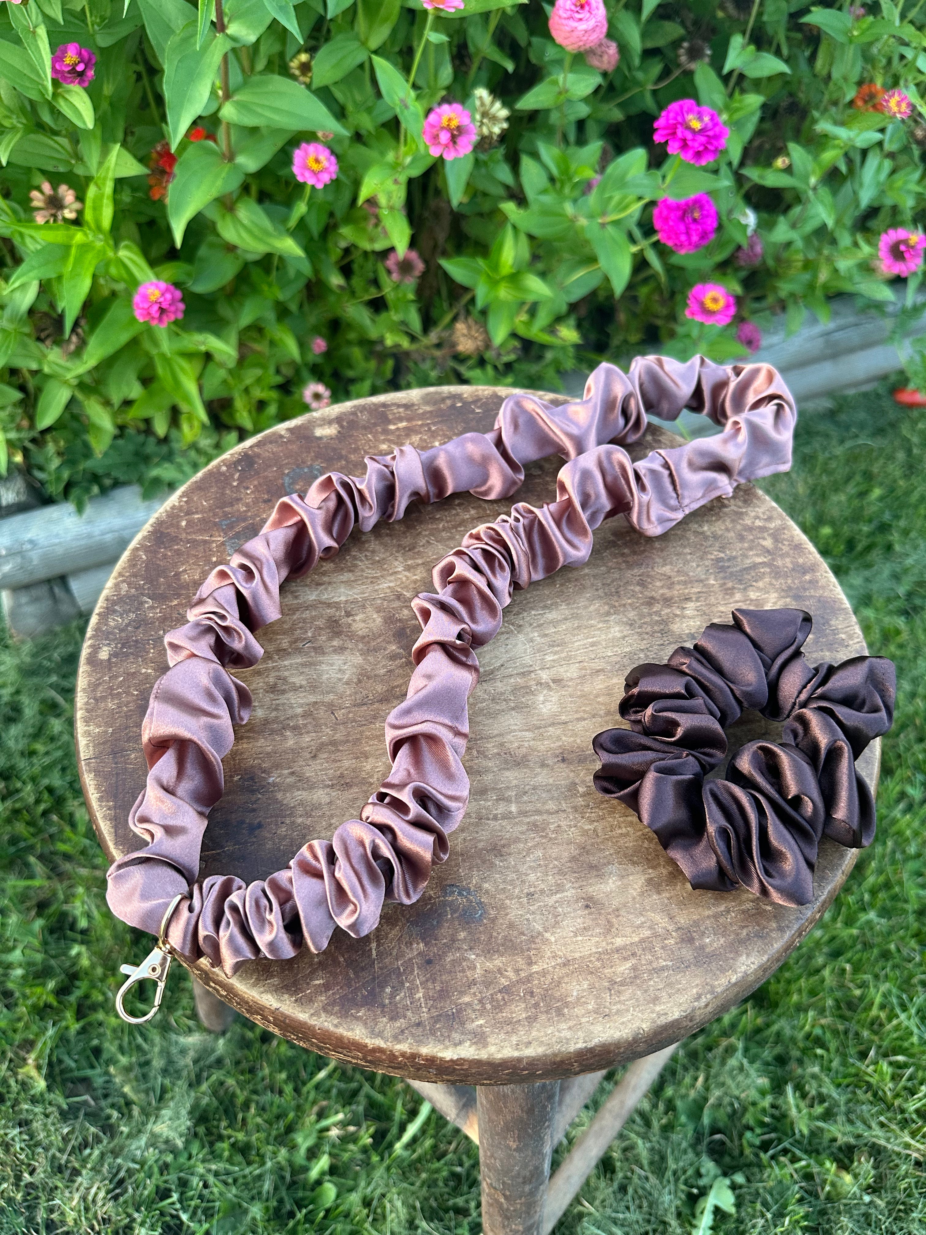 Handcrafted Satin Scrunchie Neck Lanyards with Charm Accents