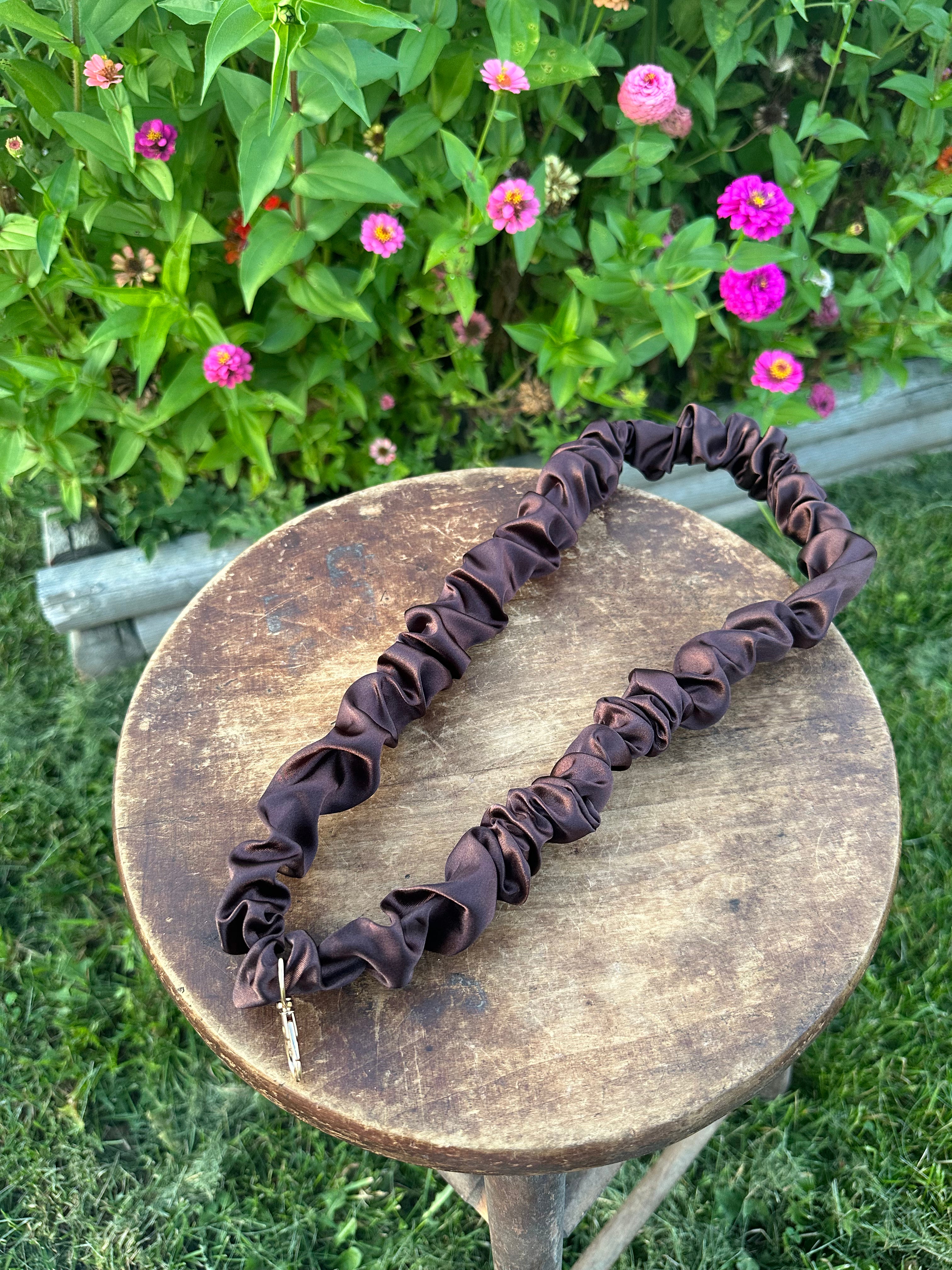 Handcrafted Satin Scrunchie Neck Lanyards with Charm Accents