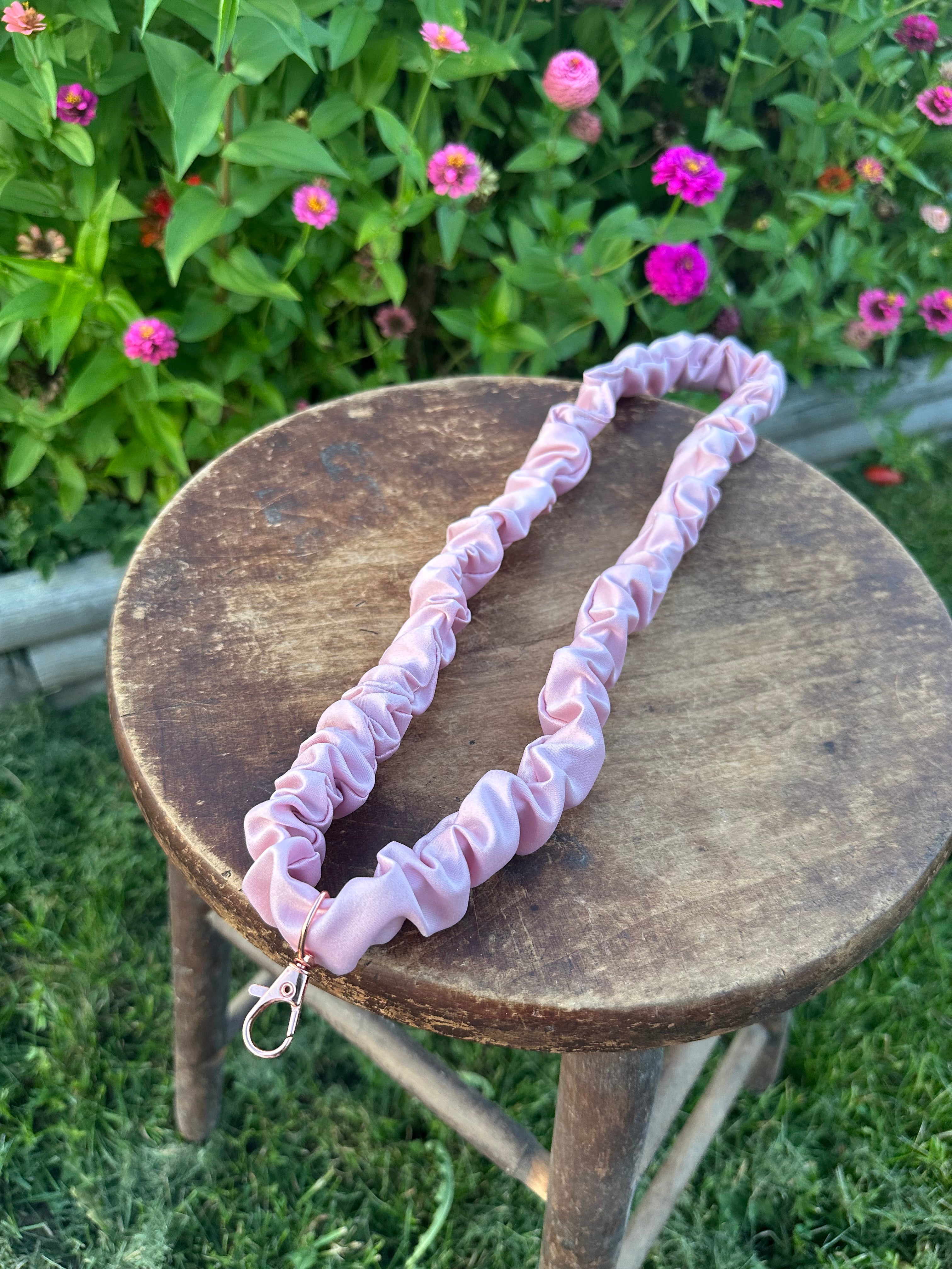 Handcrafted Satin Scrunchie Neck Lanyards with Charm Accents