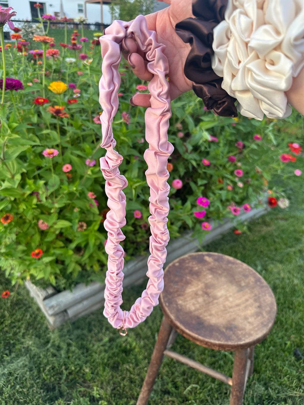 Handcrafted Satin Scrunchie Neck Lanyards with Charm Accents