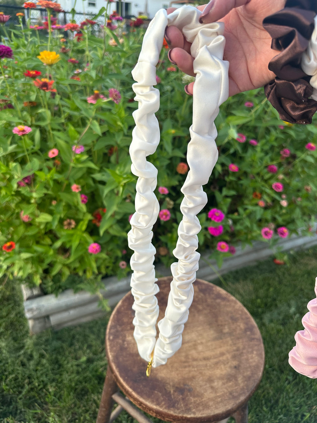Handcrafted Satin Scrunchie Neck Lanyards with Charm Accents