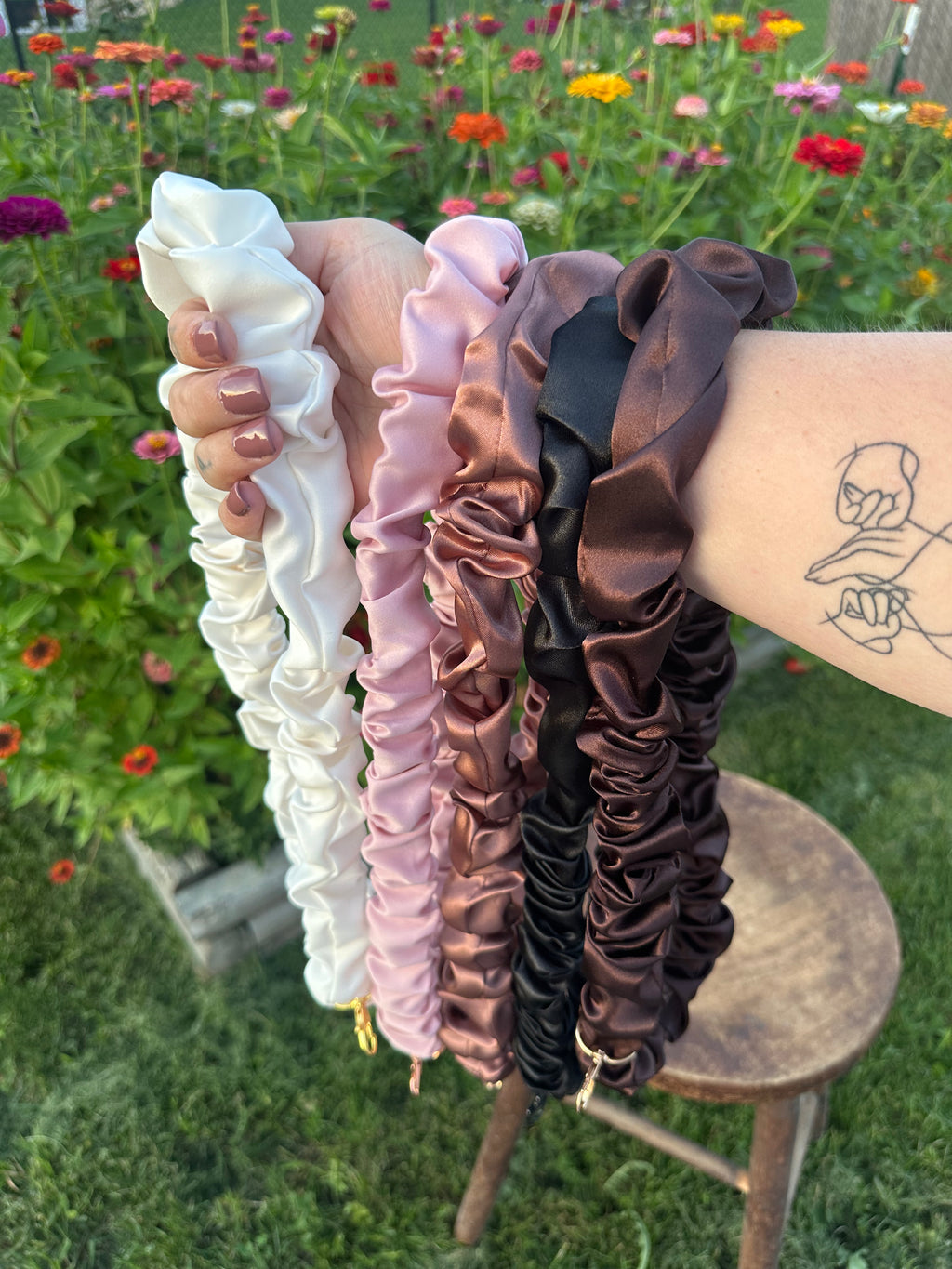 Handcrafted Satin Scrunchie Neck Lanyards with Charm Accents