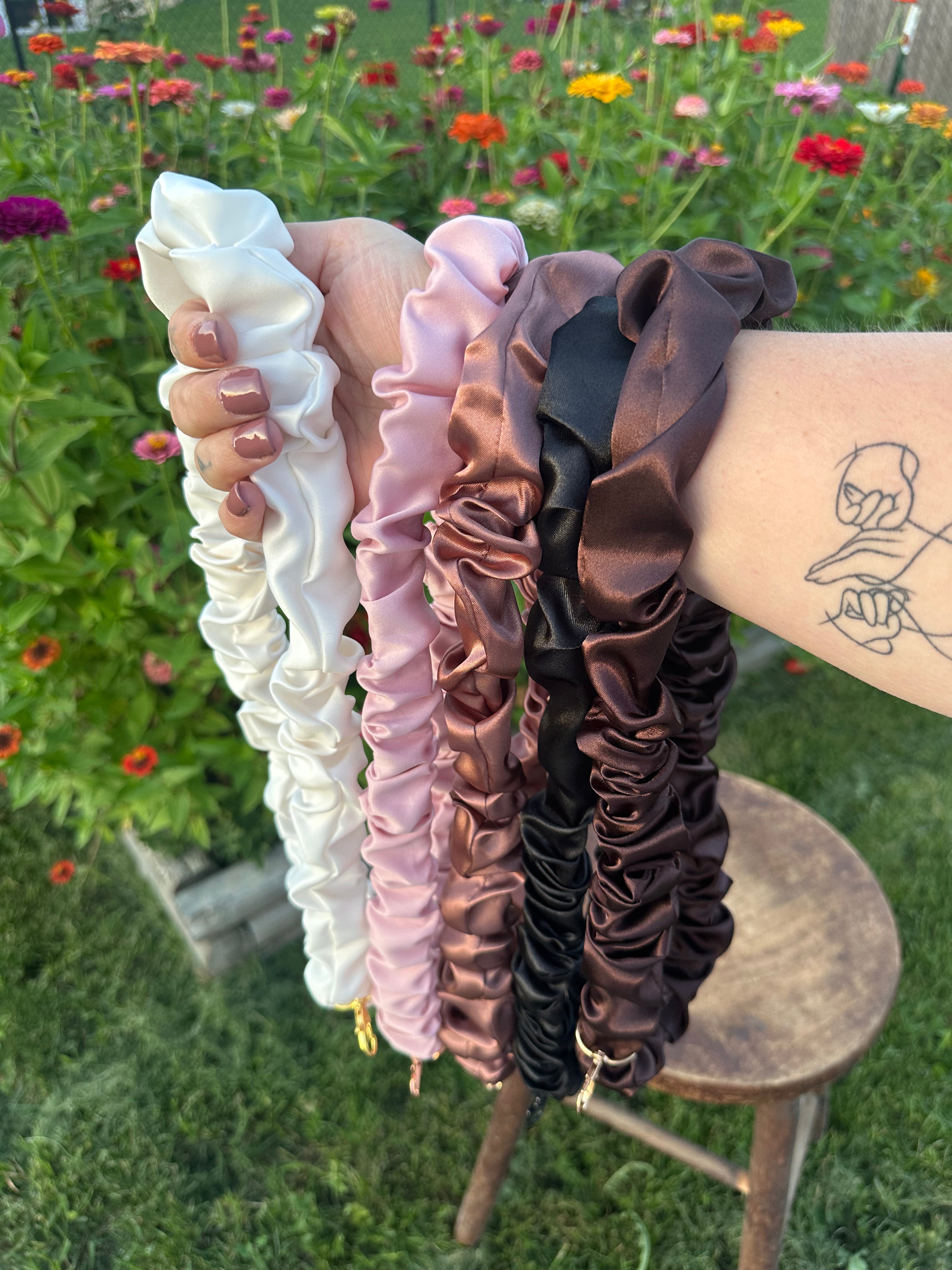 Handcrafted Satin Scrunchie Neck Lanyards with Charm Accents
