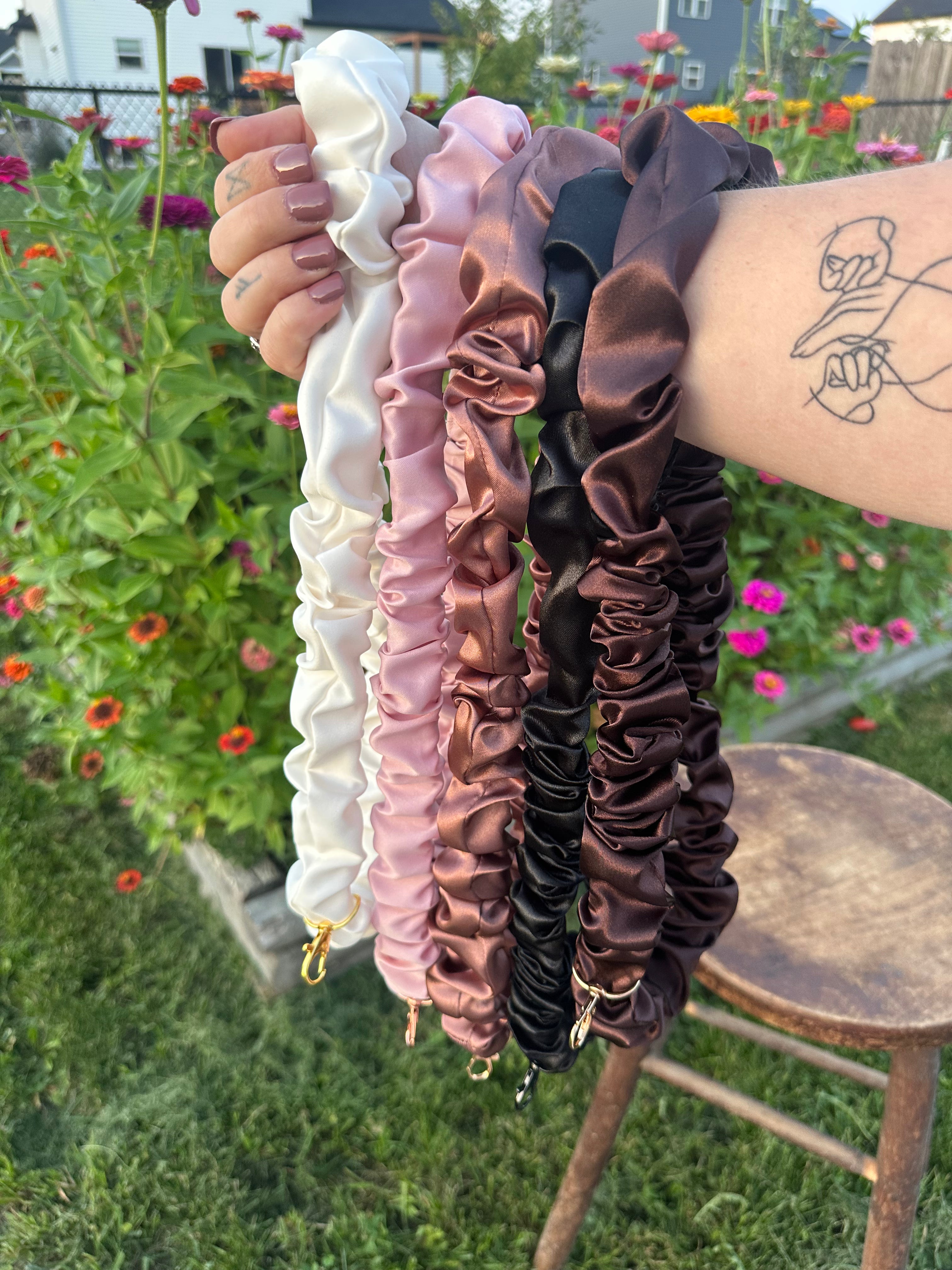 Handcrafted Satin Scrunchie Neck Lanyards with Charm Accents