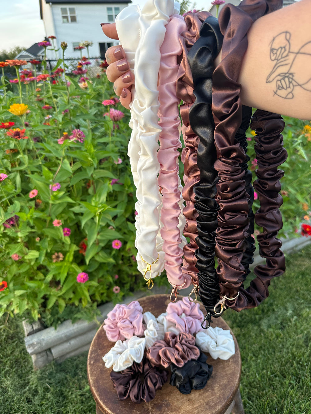 Handcrafted Satin Scrunchie Neck Lanyards with Charm Accents