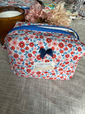 Handcrafted Quilted Boxy Pouch – Red & Blue Flowers