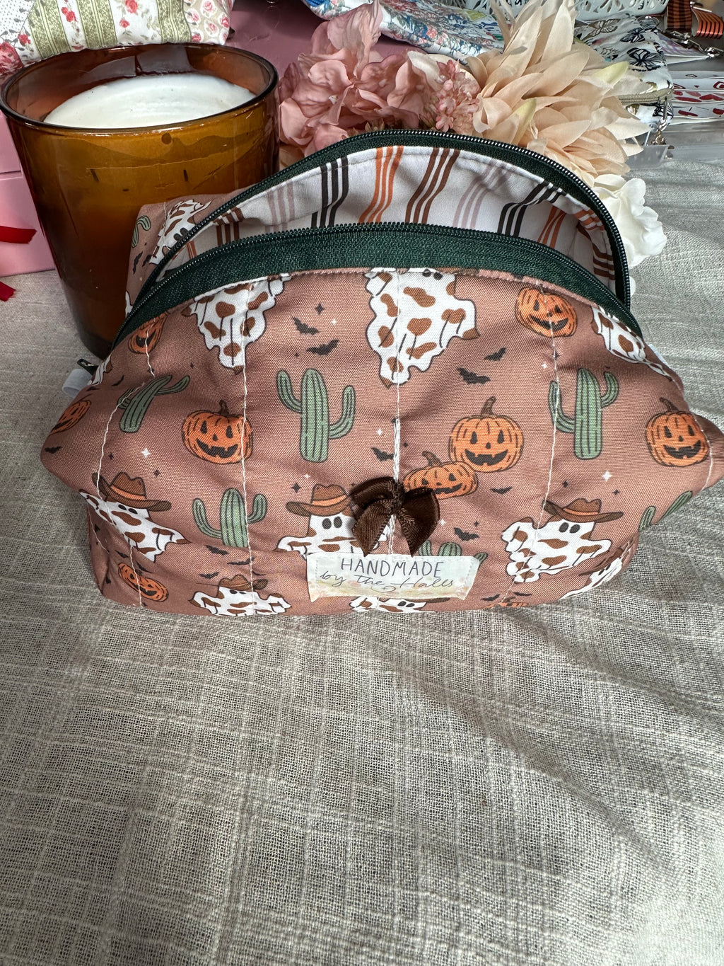 Handcrafted Quilted Boxy Pouch – Cow Print Ghosts