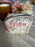 Small Handcrafted Quilted Boxy Pouch – Patchwork Roses with Green Zipper