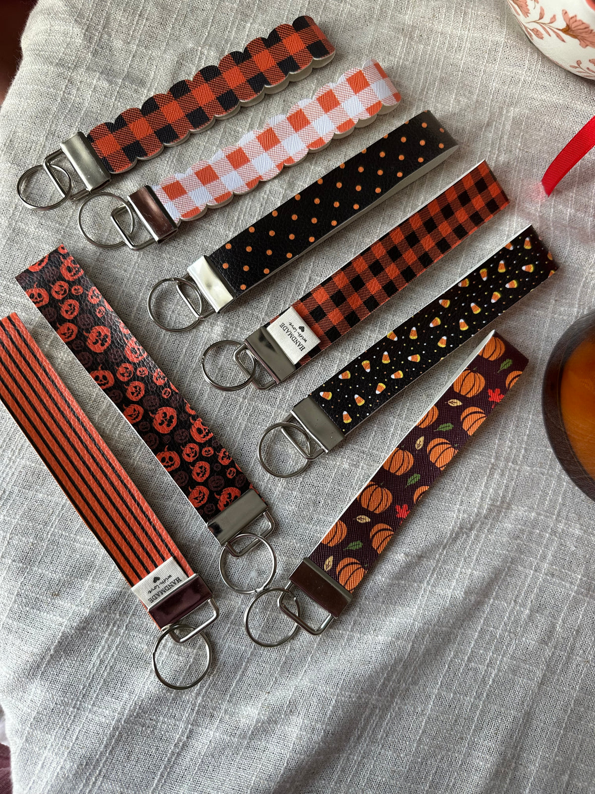 Handcrafted Halloween & Fall Faux Leather Key Fob Wristlets