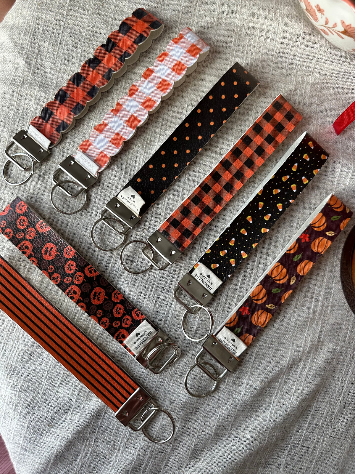 Handcrafted Halloween & Fall Faux Leather Key Fob Wristlets