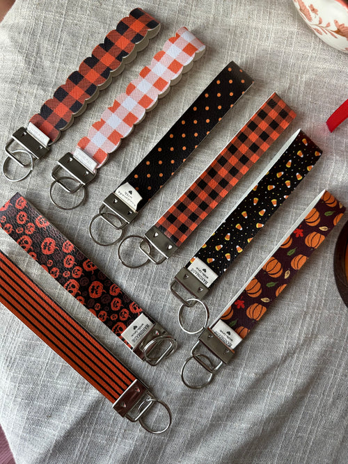 Handcrafted Halloween & Fall Faux Leather Key Fob Wristlets